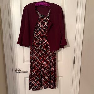 Perceptions Petite Burgundy Dress with Plaid Accents